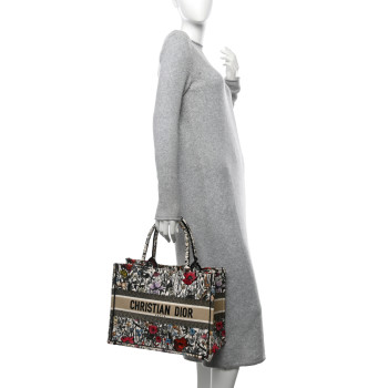 CHRISTIAN DIOR Canvas Embroidered Medium Mille Fleurs Book Tote Multicolor