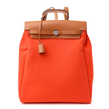 HERMES Military Toile Vache Hunter Herbag a Dos Zip Retourne Backpack Orange Mecano Fauve