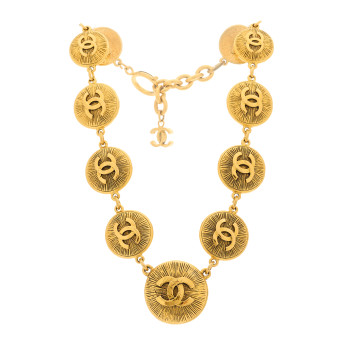 CHANEL Metal CC Medallion Necklace Gold