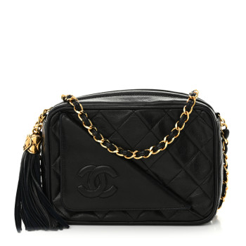 CHANEL Lambskin Quilted Tassel Camera Case Black