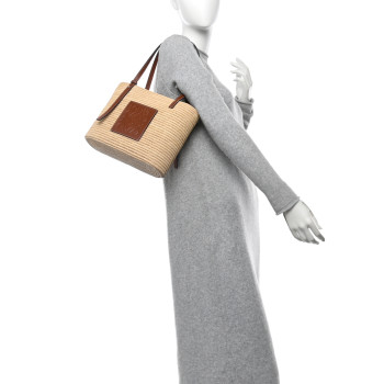 LOEWE Raffia Small Square Basket Tote Bag Natural Tan