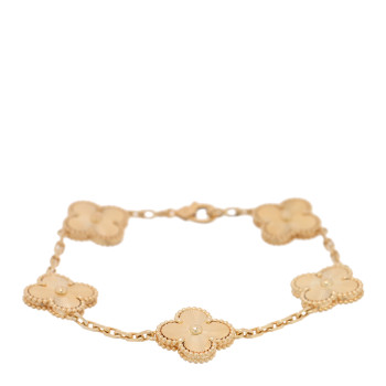 VAN CLEEF & ARPELS 18K Yellow Gold 5 Motifs Guilloche Vintage Alhambra Bracelet