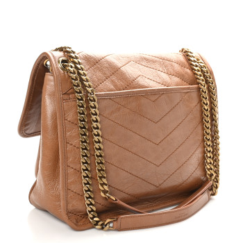 SAINT LAURENT Crinkled Calfskin Matelasse Monogram Medium Niki Chain Satchel Caramel