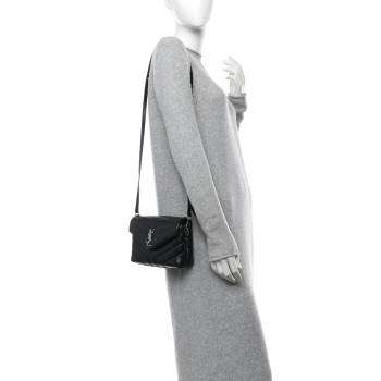SAINT LAURENT Calfskin Y Quilted Monogram Toy Loulou Crossbody Bag Black