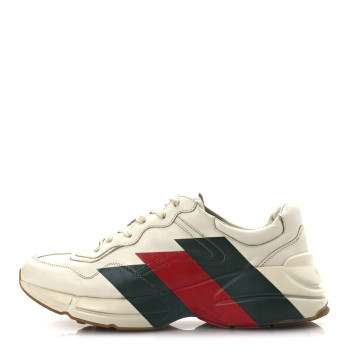 GUCCI Calfskin Web Printed Mens Rhyton Sneakers 10 Mystic White