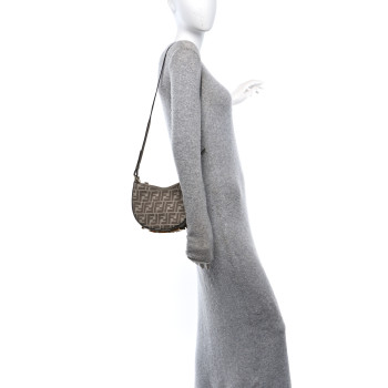 FENDI Denim Jacquard FF Effect Vitello Grace Mini Fendigraphy Hobo Bag Dove White Dove