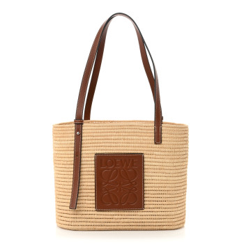 LOEWE Raffia Small Square Basket Tote Bag Natural Tan
