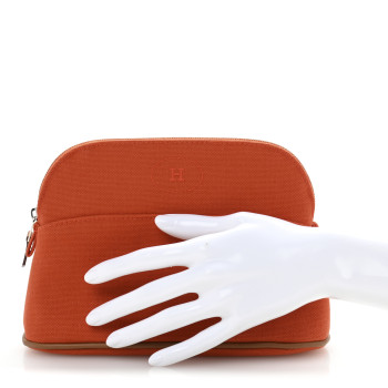 HERMES Cotton Canvas Mini Bolide Travel Cosmetic Pouch Feu