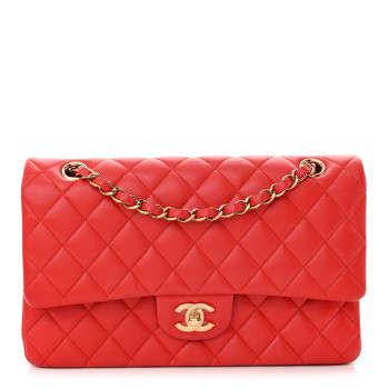 CHANEL Lambskin Quilted Medium Double Flap Red