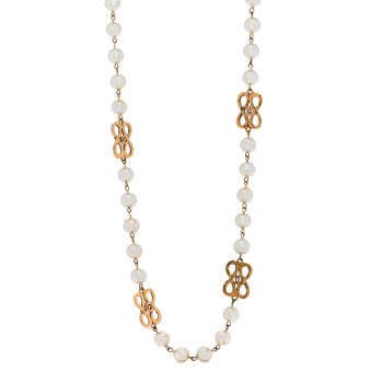 CHANEL Pearl Long Necklace Gold