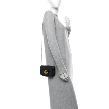 GUCCI Calfskin Matelasse Super Mini GG Marmont Shoulder Bag Black