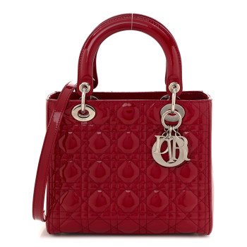 CHRISTIAN DIOR Patent Cannage Medium Lady Dior Red
