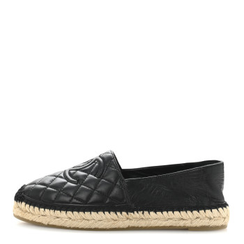 CHANEL Lambskin Quilted CC Espadrilles 38 Black