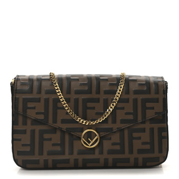 FENDI Vitello Soft F is Fendi Bi-Color FF 1974 Embossed Envelope Wallet On Chain with Pouches Maya Black