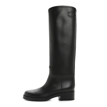 CHANEL Calfskin Cap Toe CC Riding Boots 38.5 Black