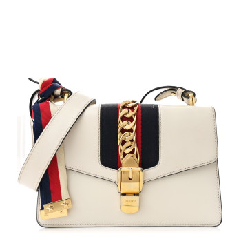 GUCCI Calfskin Small Sylvie Shoulder Bag Off White