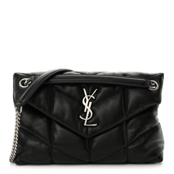 SAINT LAURENT Lambskin Quilted Small Loulou Puffer Monogram Chain Satchel Black