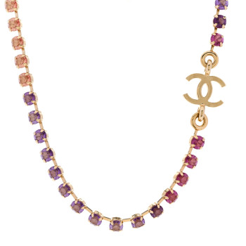 CHANEL Crystal CC Choker Necklace Gold Pink Orange Purple Yellow