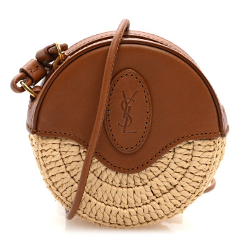 SAINT LAURENT Raffia Round Camera Bag Beige Naturel