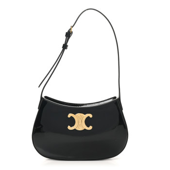 CELINE Patent Calfskin Medium Tilly Triomphe Shoulder Bag Black