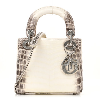 CHRISTIAN DIOR Niloticus Crocodile Himalaya Crystal Mini Lady Dior White