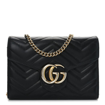 GUCCI Calfskin Matelasse GG Marmont Chain Wallet Black
