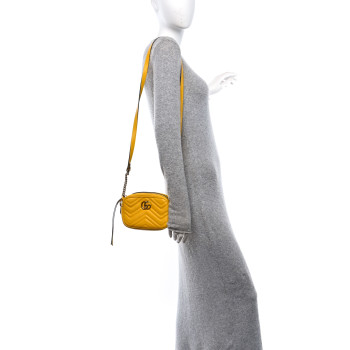 GUCCI Calfskin Matelasse Mini GG Marmont Chain Shoulder Bag Stone Topaz