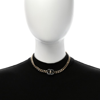 CHANEL Crystal Pearl CC Lock Short Necklace Gold Black