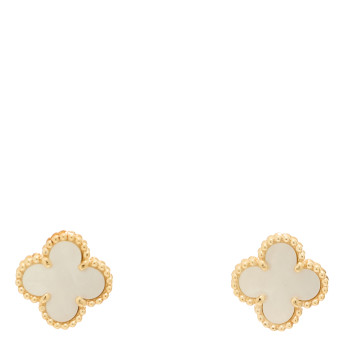 VAN CLEEF & ARPELS 18K Yellow Gold Mother of Pearl Sweet Alhambra Earrings