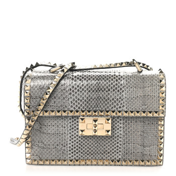 VALENTINO GARAVANI Snakeskin Rockstud No Limit Shoulder Bag Blue Multicolor