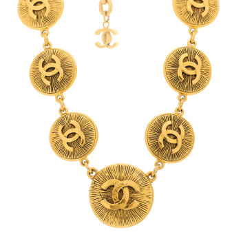 CHANEL Metal CC Medallion Necklace Gold