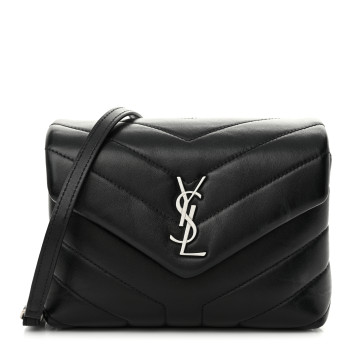 SAINT LAURENT Calfskin Y Quilted Monogram Toy Loulou Crossbody Bag Black