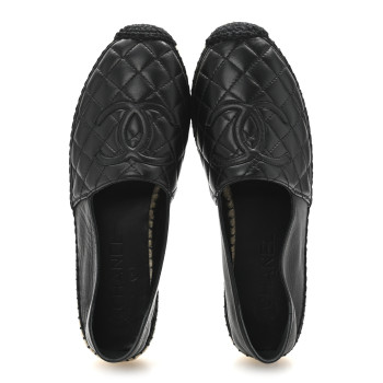 CHANEL Lambskin Quilted CC Espadrilles 38 Black