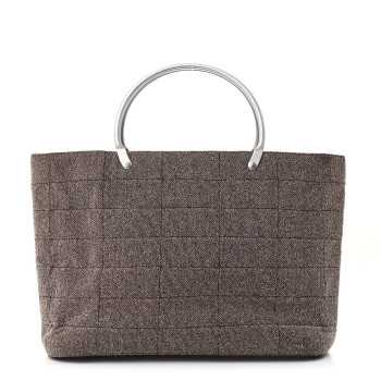 CHANEL Tweed Quilted Chocolate Bar Tote Beige