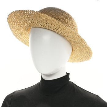 CHANEL Straw Wide Brim Hat L Beige