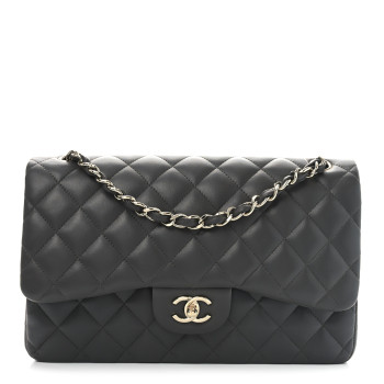 CHANEL Lambskin Quilted Jumbo Double Flap Dark Grey
