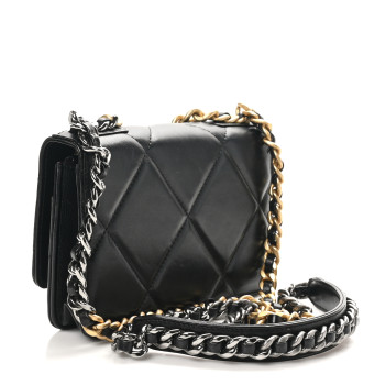 CHANEL Lambskin Quilted Chanel 19 Wallet On Chain WOC Black