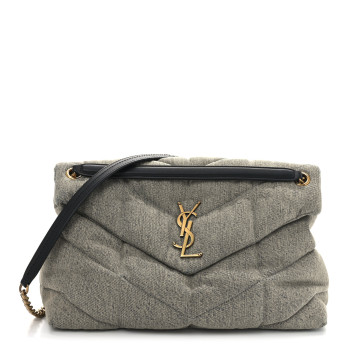 SAINT LAURENT Denim Quilted Medium Loulou Puffer Monogram Chain Satchel Azur