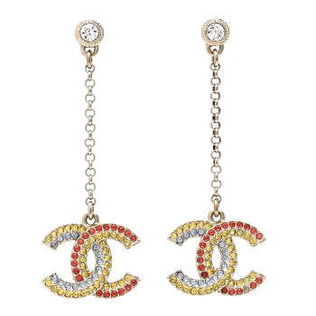 CHANEL Crystal CC Drop Earrings Gold Multicolor