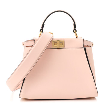 FENDI Vitello Seta Canvas FF Embroidered Mini Peekaboo Iconic Satchel  Rosa Confetto