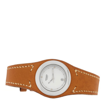 HERMES Stainless Steel Barenia 30mm Harnais Quartz Watch Fauve