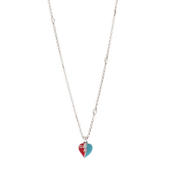 GUCCI Metal Enamel Interlocking G Heart Lightning Charm Necklace Red Blue