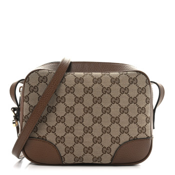 GUCCI Monogram Mini Bree Messenger Bag Beige Tabacco