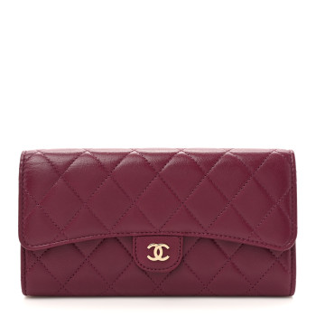 Lambskin Quilted Large Gusset Flap Wallet Purple