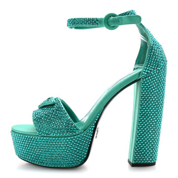 PRADA Satin Crystal Triangle Logo 40/135mm Platform Sandals 36.5 Mango