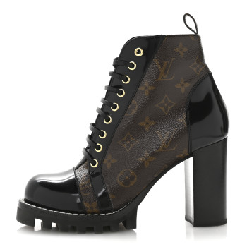LOUIS VUITTON Patent Calfskin Monogram Star Trail Ankle Boots 39 Black