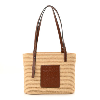 LOEWE Raffia Square Small Basket Tote Bag Natural Tan