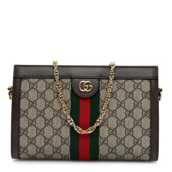 GUCCI GG Supreme Monogram Web Small Ophidia Chain Shoulder Bag Brown