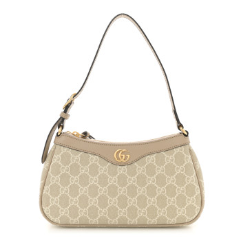 GUCCI GG Supreme Monogram Textured Dollar Calfskin Small Ophidia Hobo Beige Mystic White Oatmeal