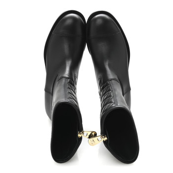 CHANEL Calfskin Quilted CC Boots 38.5 Black